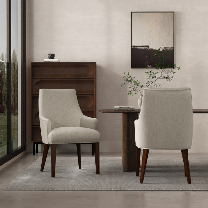 Fauteuil moderne Beever en bois et chenille taupe - Lot de 2