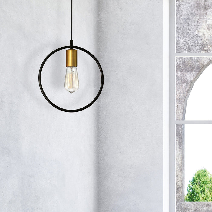 Luminaire suspendu Geometric circulaire de Dainolite avec fini noir mat et bronze rétro, et 1 ampoule