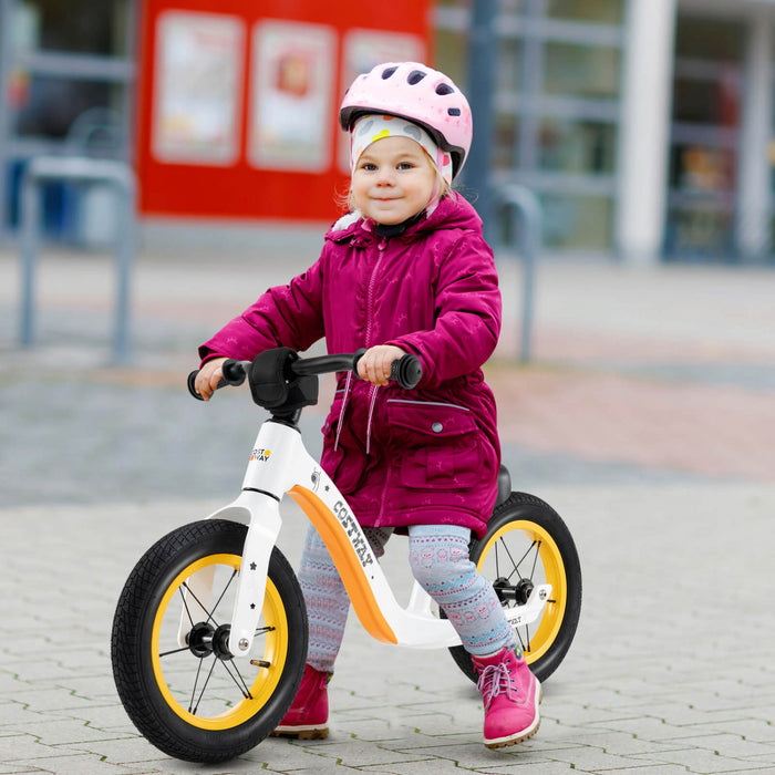 Costway 12 Pouces Magnesium Tout-petit Equilibre Velo Sans Pedale Formation Tout-petit Equilibre Velo Blanc