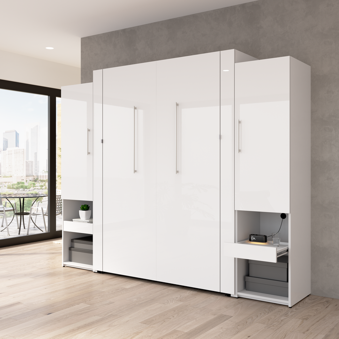 Grand lit escamotable Avalon de Bestar de 107 po (L) avec armoires de rangement et tablette coulissante