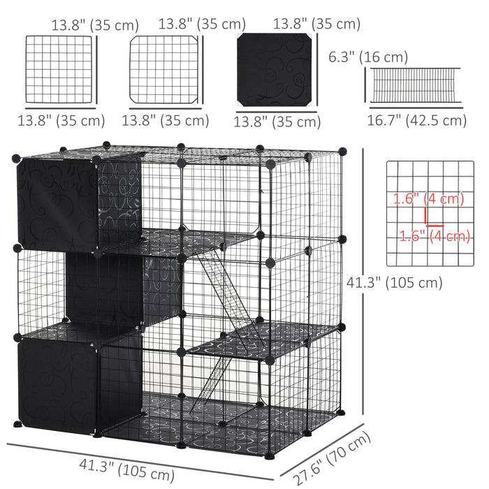 Pawhut Cage Pour Petits Animaux, 56 Panneaux Cage De Lapin Pour Chiots Avec Tapis Antiderapants, Rampes, Parc Pour Animaux De Compagnie Pour Lapin, Chinchilla, Herisson, Noir