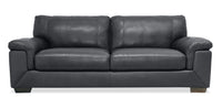 Sofa Classico de 90 po en cuir véritable avec pattes en bois - gris carbone