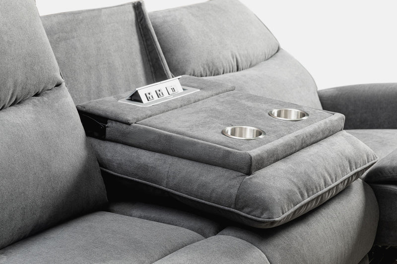 Sofa à inclinaison électrique Quest de 82,5 po en tissu de chenille- gris