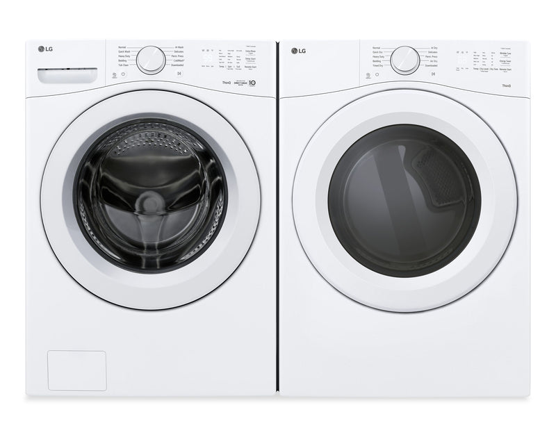 Laveuse à chargement frontal à très grande capacité de 4,5 pi3 et sécheuse électrique de 7,4 pi3 avec AI Sensor DryMD de LG - blanches