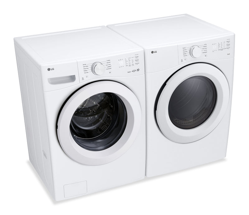 Laveuse à chargement frontal à très grande capacité de 4,5 pi3 et sécheuse électrique de 7,4 pi3 avec AI Sensor DryMD de LG - blanches