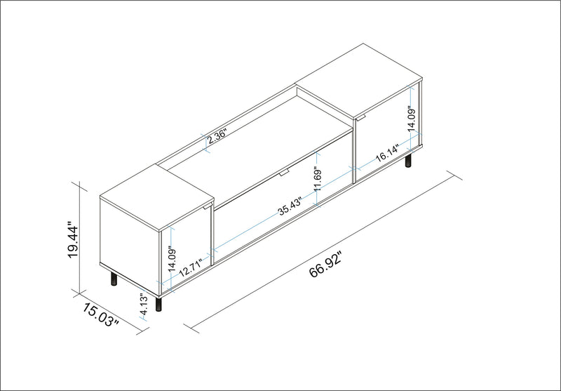 Meuble pour téléviseur Mosholu de Manhattan Comfort de 66,93 po avec 3 tablettes - blanc et brun noix