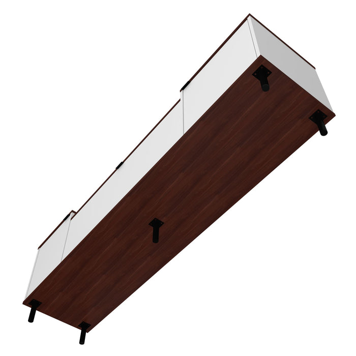 Meuble pour téléviseur Mosholu de Manhattan Comfort de 66,93 po avec 3 tablettes - blanc et brun noix