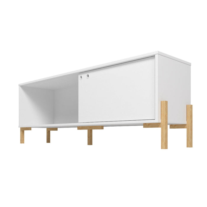 Meuble pour téléviseur Bowery de Manhattan Comfort de 55,12 po avec 2 tablettes - blanc et chêne