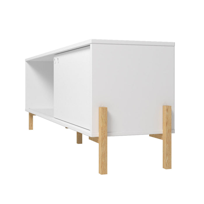 Meuble pour téléviseur Bowery de Manhattan Comfort de 55,12 po avec 2 tablettes - blanc et chêne