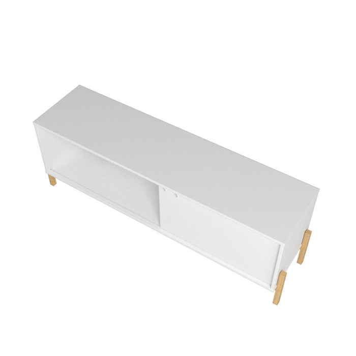 Meuble pour téléviseur Bowery de Manhattan Comfort de 55,12 po avec 2 tablettes - blanc et chêne