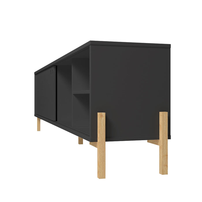 Meuble pour téléviseur Bowery de Manhattan Comfort de 72,83 po avec 4 tablettes - noir et chêne