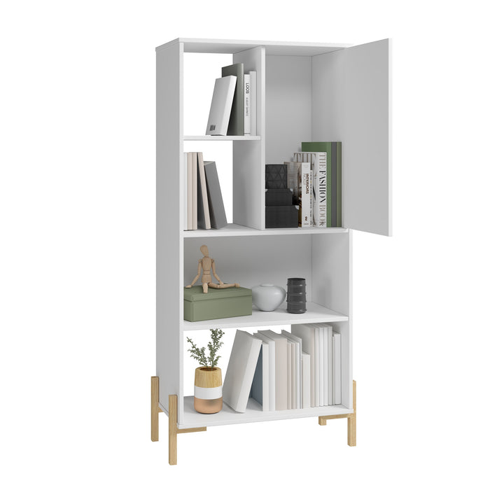 Bibliothèque Bowery de Manhattan Comfort avec 5 tablettes - blanc et chêne