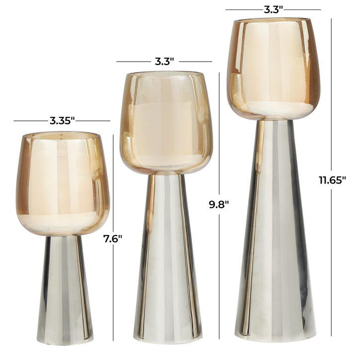 Bougeoir de 8 po/10 po/12 po en verre et acier inoxydable - ensemble de 3
