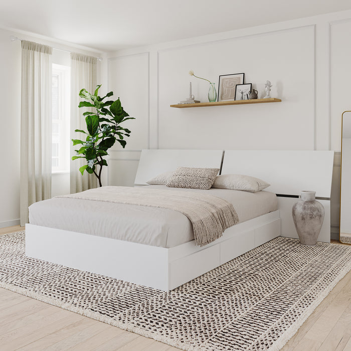 Tête de lit à panneaux panoramiques Nordika pour grand lit - blanche