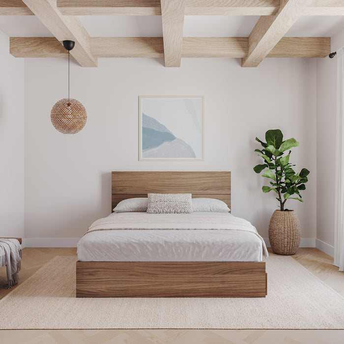 Tête de lit à panneaux Nordika pour lit double - noyer