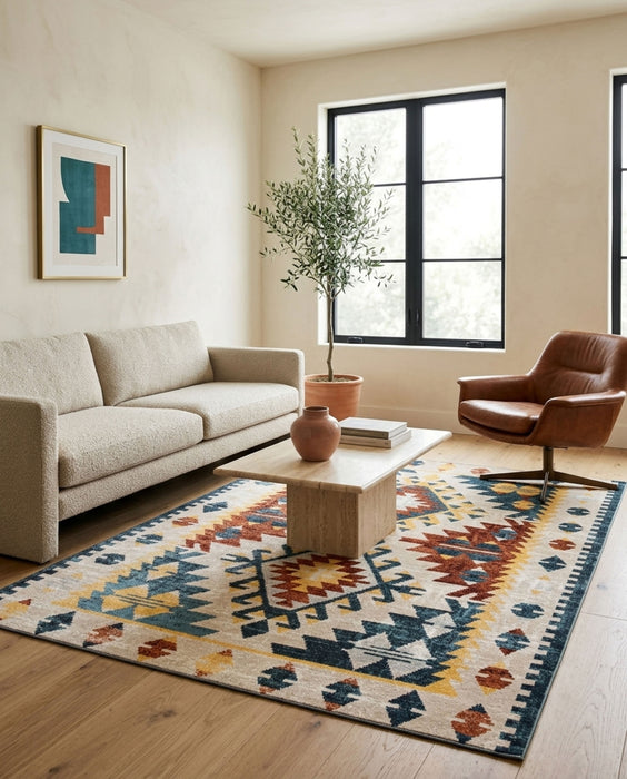 Carpette Mosaic taupe et cuivre lavable à la machine - 5 pi 0 po x 7 pi 0 po