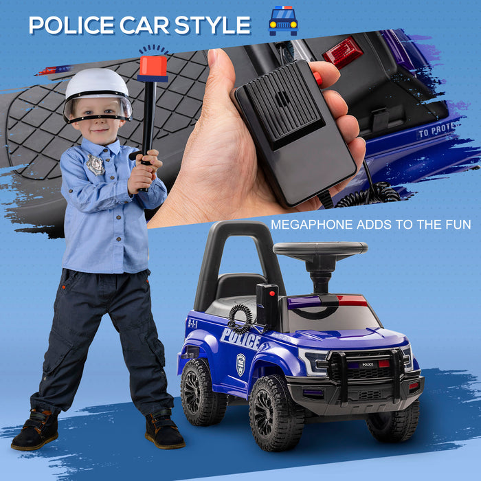 Aosom Voiture Coulissante Pour Enfants Avec Rangement Cache Sous Le Siege, Voiture De Police Pour Tout-petit Avec Megaphone, Dispositif Anti-dumping, Dossier Amovible, Age De 18 A 60 Mois, Bleu