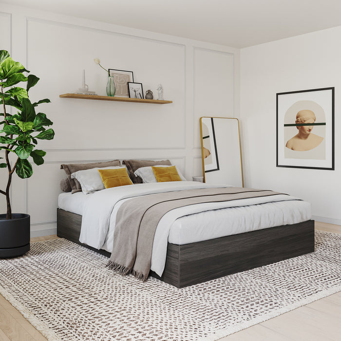 Lit plateforme simple Nordika avec rangement - gris