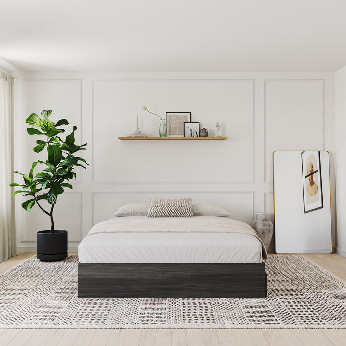 Lit plateforme simple Nordika avec rangement - gris