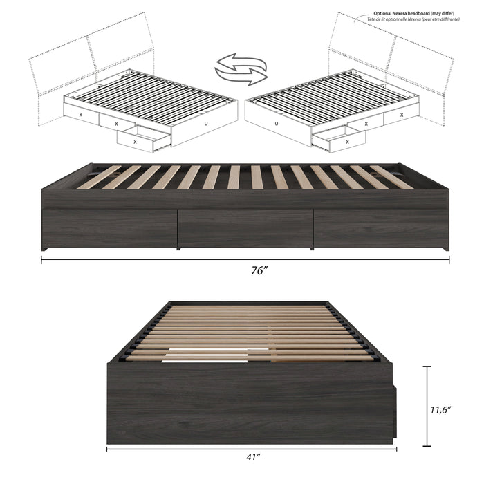 Lit plateforme simple Nordika avec rangement - gris