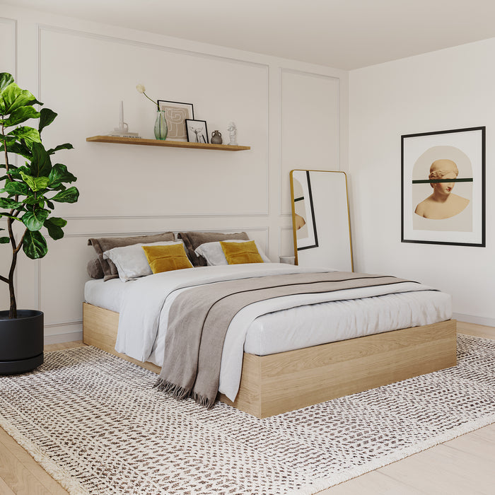 Lit plateforme double Nordika avec rangement - érable naturel