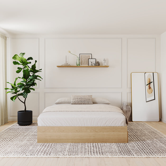 Lit plateforme double Nordika avec rangement - érable naturel