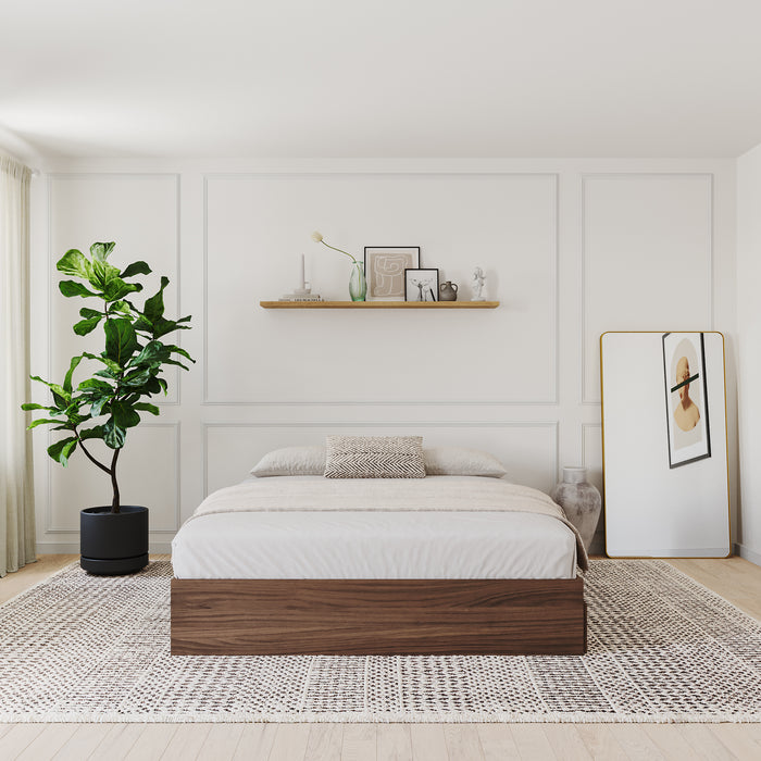 Lit plateforme double Nordika avec rangement - noyer