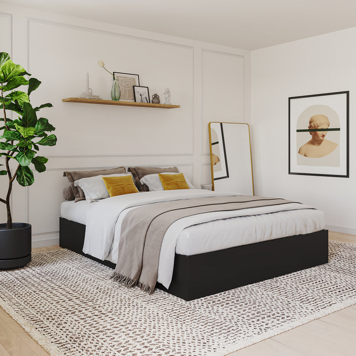 Grand lit plateforme Nordika avec rangement - noir