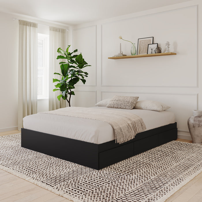 Grand lit plateforme Nordika avec rangement - noir