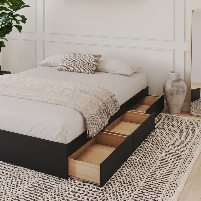 Grand lit plateforme Nordika avec rangement - noir