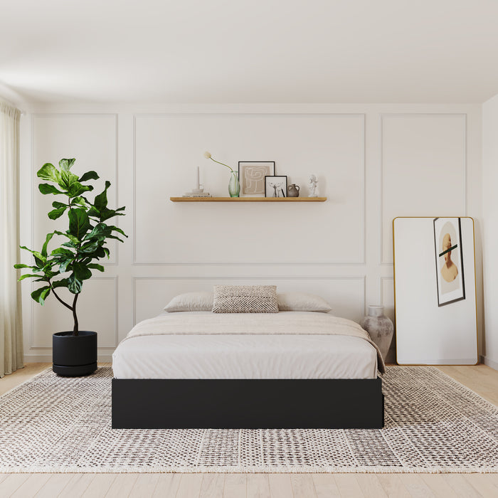 Grand lit plateforme Nordika avec rangement - noir