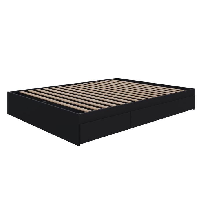 Grand lit plateforme Nordika avec rangement - noir