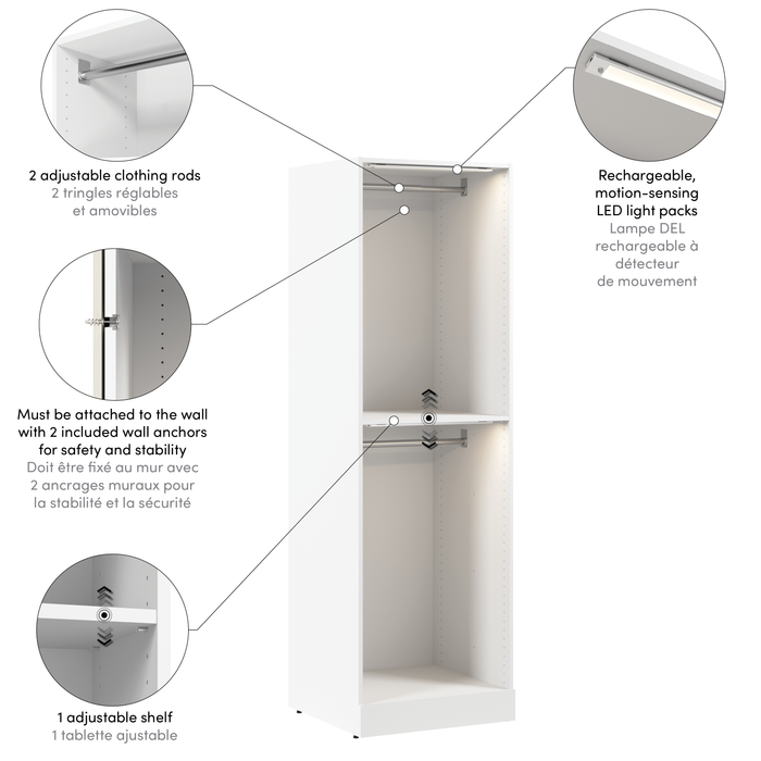 Système de garde-robe modulaire  à 2 espaces pour suspendre Florence de Bestar de 25 po avec éclairage à DEL - blanc