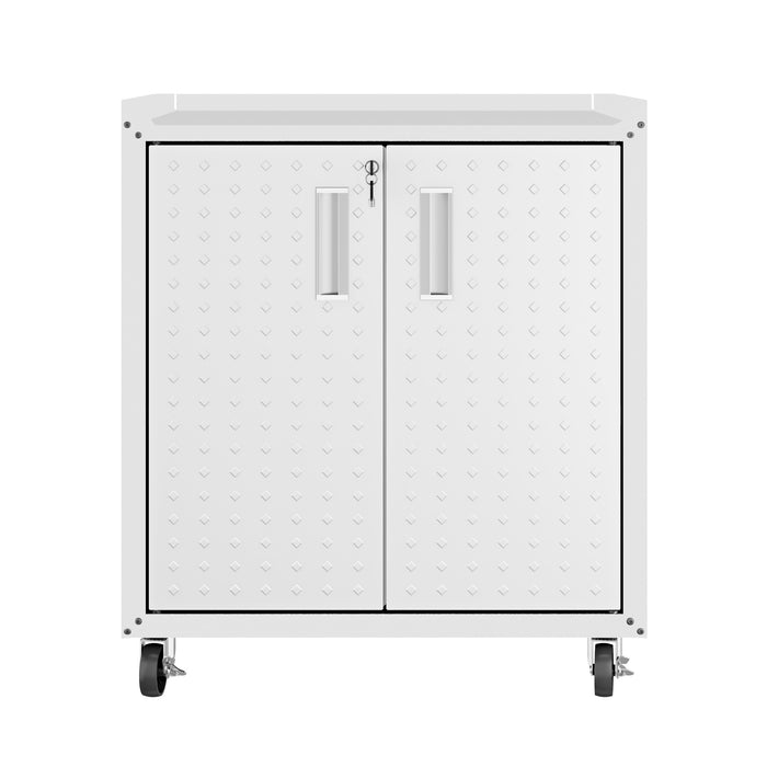 Armoire mobile Fortress de Manhattan Comfort de 31,5 po en métal texturé avec 2 tablettes réglables pour le garage - blanche
