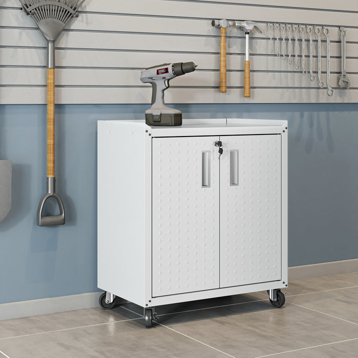 Armoire mobile Fortress de Manhattan Comfort de 31,5 po en métal texturé avec 2 tablettes réglables pour le garage - blanche
