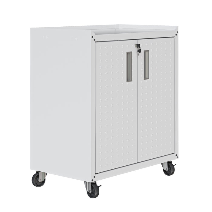 Armoire mobile Fortress de Manhattan Comfort de 31,5 po en métal texturé avec 2 tablettes réglables pour le garage - blanche