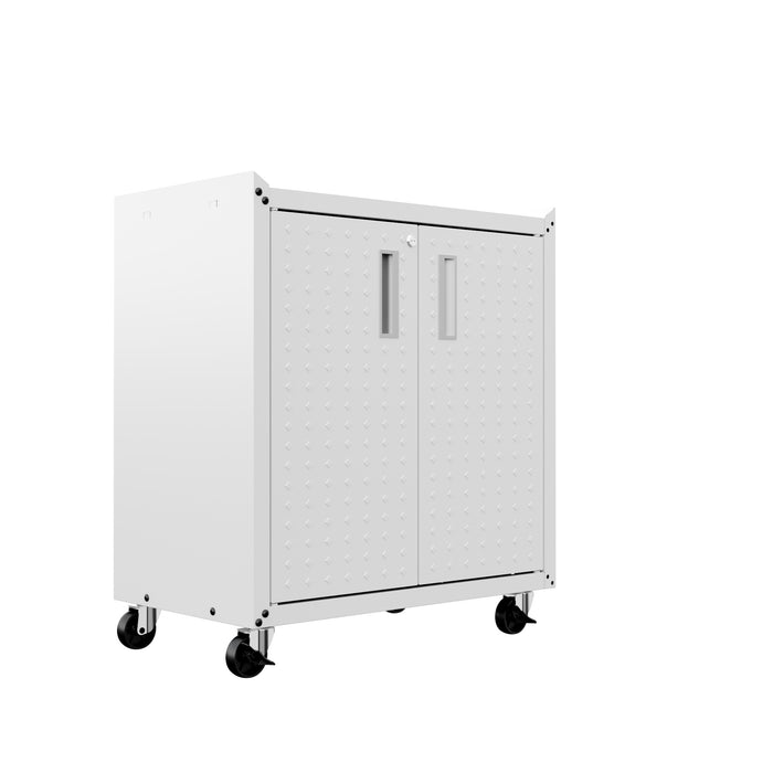 Armoire mobile Fortress de Manhattan Comfort de 31,5 po en métal texturé avec 2 tablettes réglables pour le garage - blanche