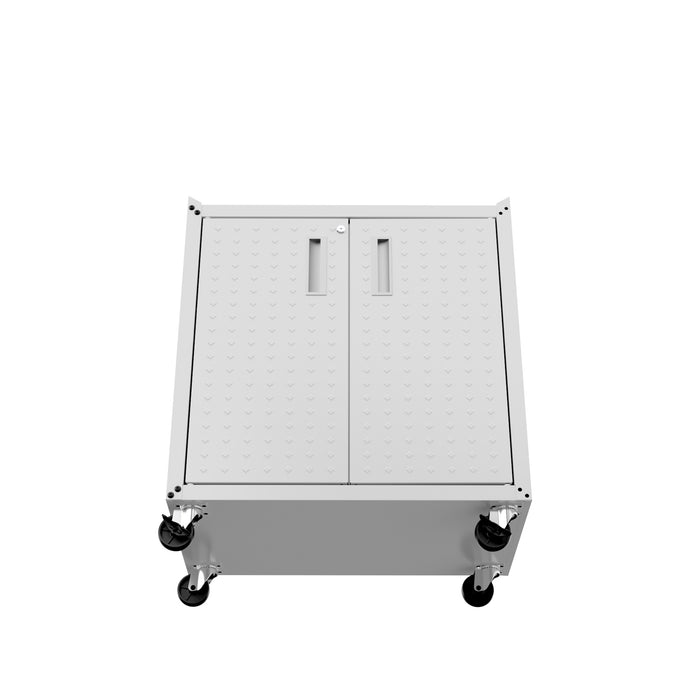 Armoire mobile Fortress de Manhattan Comfort de 31,5 po en métal texturé avec 2 tablettes réglables pour le garage - blanche