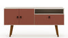 Meuble pour téléviseur Tribeca de Manhattan Comfort de 53,94 po de style moderne du milieu du 20e siècle avec pattes en bois massif - blanc cassé et rose orangé Terra