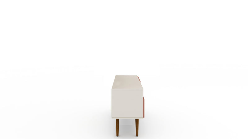Meuble pour téléviseur Tribeca de Manhattan Comfort de 53,94 po de style moderne du milieu du 20e siècle avec pattes en bois massif - blanc cassé et rose orangé Terra