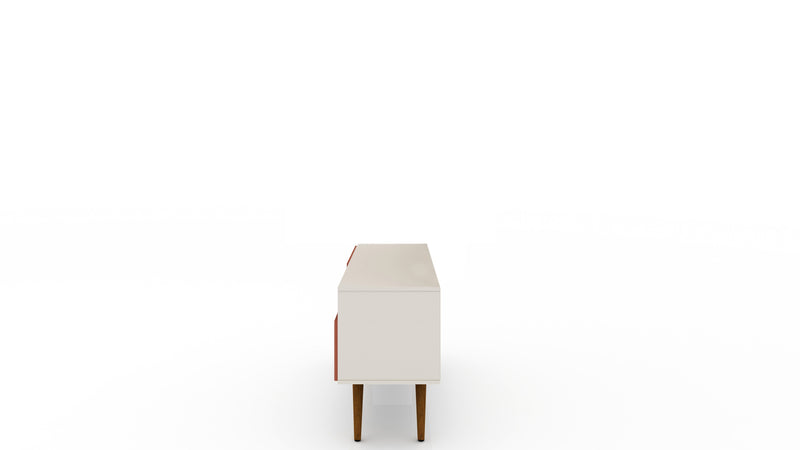 Meuble pour téléviseur Tribeca de Manhattan Comfort de 53,94 po de style moderne du milieu du 20e siècle avec pattes en bois massif - blanc cassé et rose orangé Terra