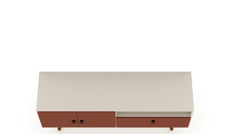Meuble pour téléviseur Tribeca de Manhattan Comfort de 53,94 po de style moderne du milieu du 20e siècle avec pattes en bois massif - blanc cassé et rose orangé Terra