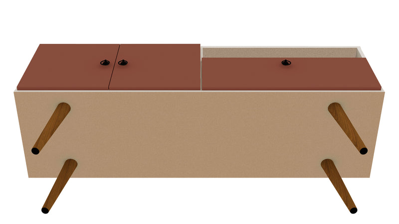 Meuble pour téléviseur Tribeca de Manhattan Comfort de 53,94 po de style moderne du milieu du 20e siècle avec pattes en bois massif - blanc cassé et rose orangé Terra