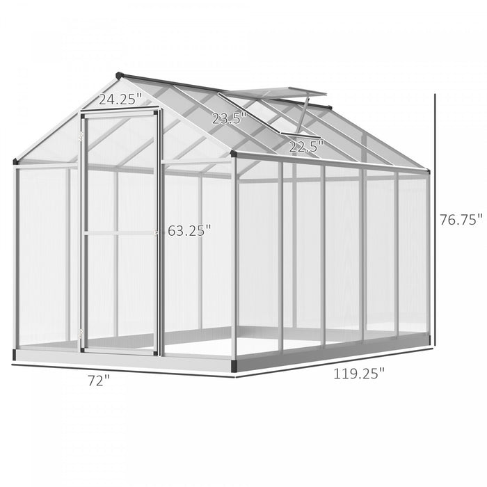 Outsunny Serre De Jardin Aluminium Polycarbonate 5,5 MĠ Dim. 3,03l X 1,83l X 1,95h M Fondation Lucarne Porte Loquet