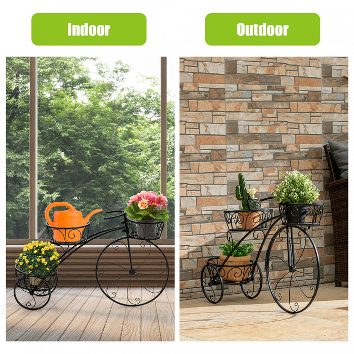 Support Pour Plantes Tricycle, Support Pour Plantes En Forme De Bicyclette Style Parisien Avec 3 Paniers, Support Pour Pot De Fleurs A 3 Niveaux Avec Roues Decoratives Pour L'interieur Et L'exterieur, Ideal Pour Jardiniers Amateurs, Cadeau De Pendaison De Cremaillere, Fete Des Meres