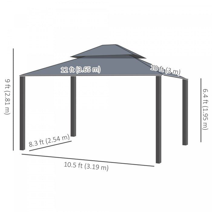 Outsunny Tonnelle D'exterieur A Toit Rigide 10' X 12', Gris Fonce