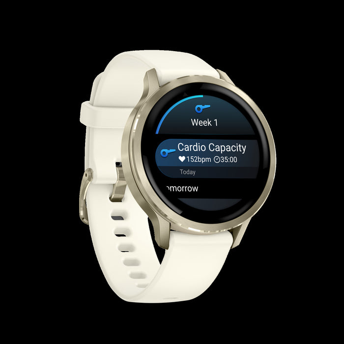 Montre de fitness Garmin Venu 4 41 mm Lunar Gold - Moniteur de sante, suivi GPS, coaching de sommeil, lecture de musique, appels vocaux, longue duree de vie de la batterie