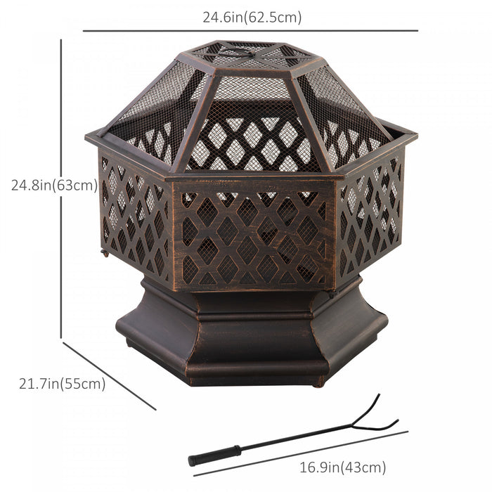Outsunny Foyer D'exterieur Avec Couverture D'ecran Foyer A Bois Portable Avec Tisonnier Pour Patio Arriere-cour