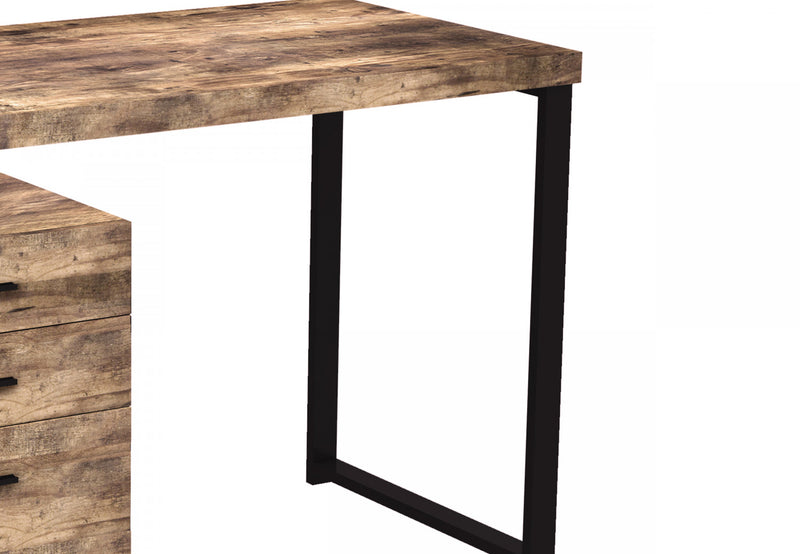 Bureau d’ordinateur de 47 po avec 3 tiroirs - bois recyclé brun avec base en métal argenté