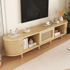 Lucas TV Stand Media Console with Rattan Drawer and Sliding Doors,Natural | Lucas meuble TV – meuble multimedia avec tiroir en rotin et portes coulissantes, finition naturelle